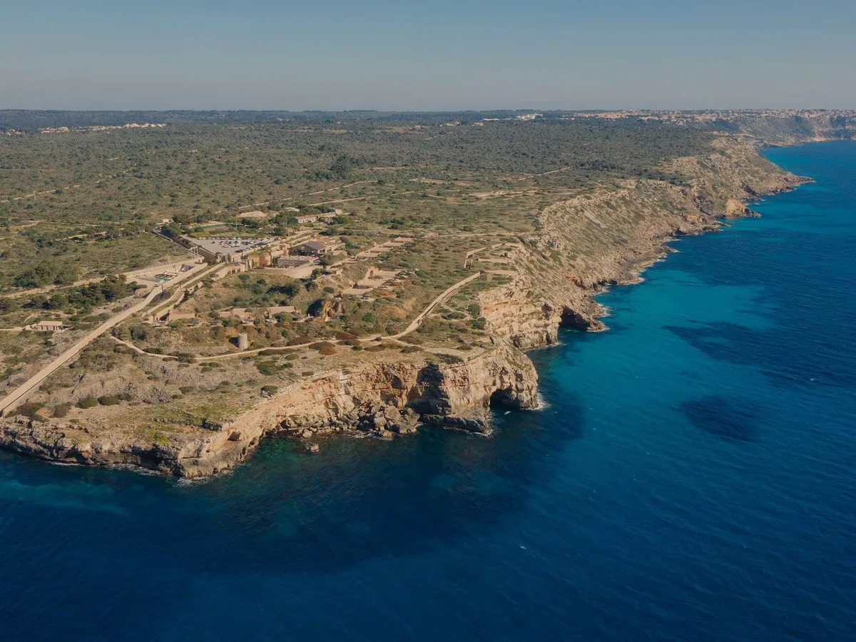 An aerial perspective of the restored fortress within the protected 30-hectare natural reserve